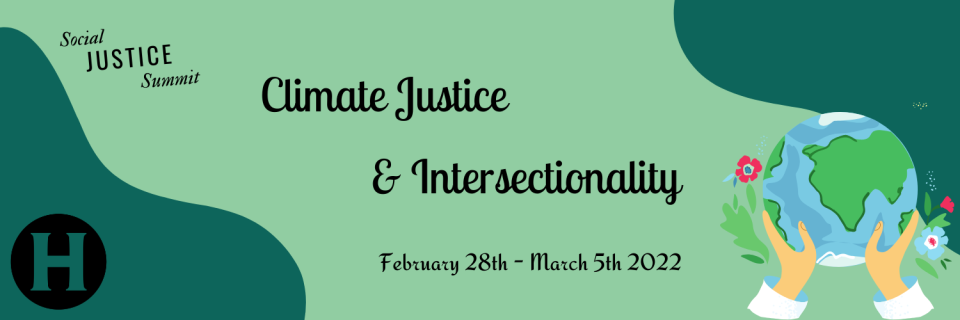 Social Justice Summit promotional flyer reading Climate Justice & Intersectionality